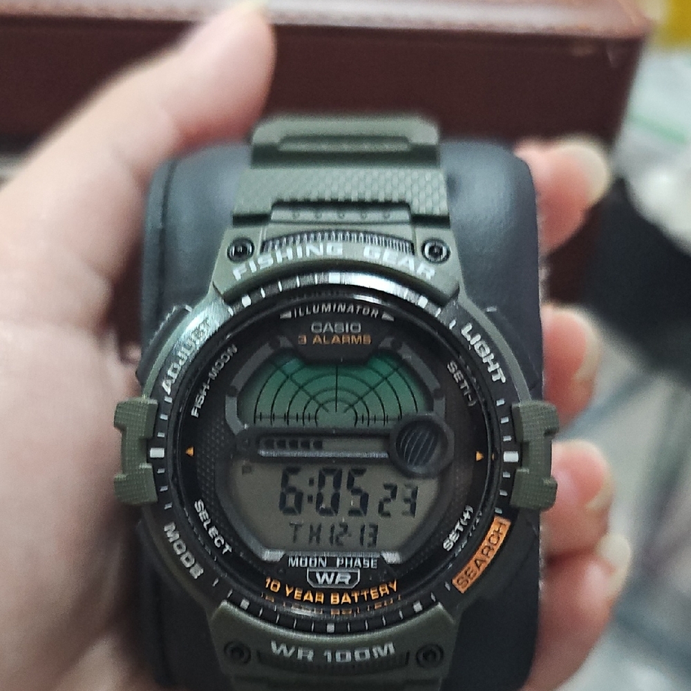 Casio Alarms Digital Watch with Olive and Orange Accents